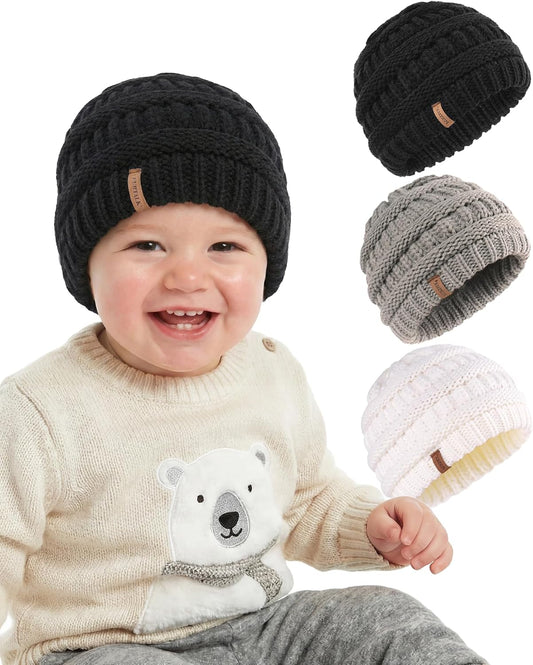 FURTALK Baby Beanie Winter Soft Warm Knit Hat 3 Pack Infant Toddler Slouchy Caps