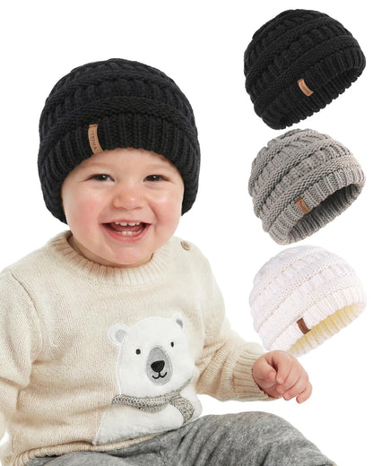 FURTALK Baby Beanie Winter Soft Warm Knit Hat 3 Pack Infant Toddler Slouchy Caps
