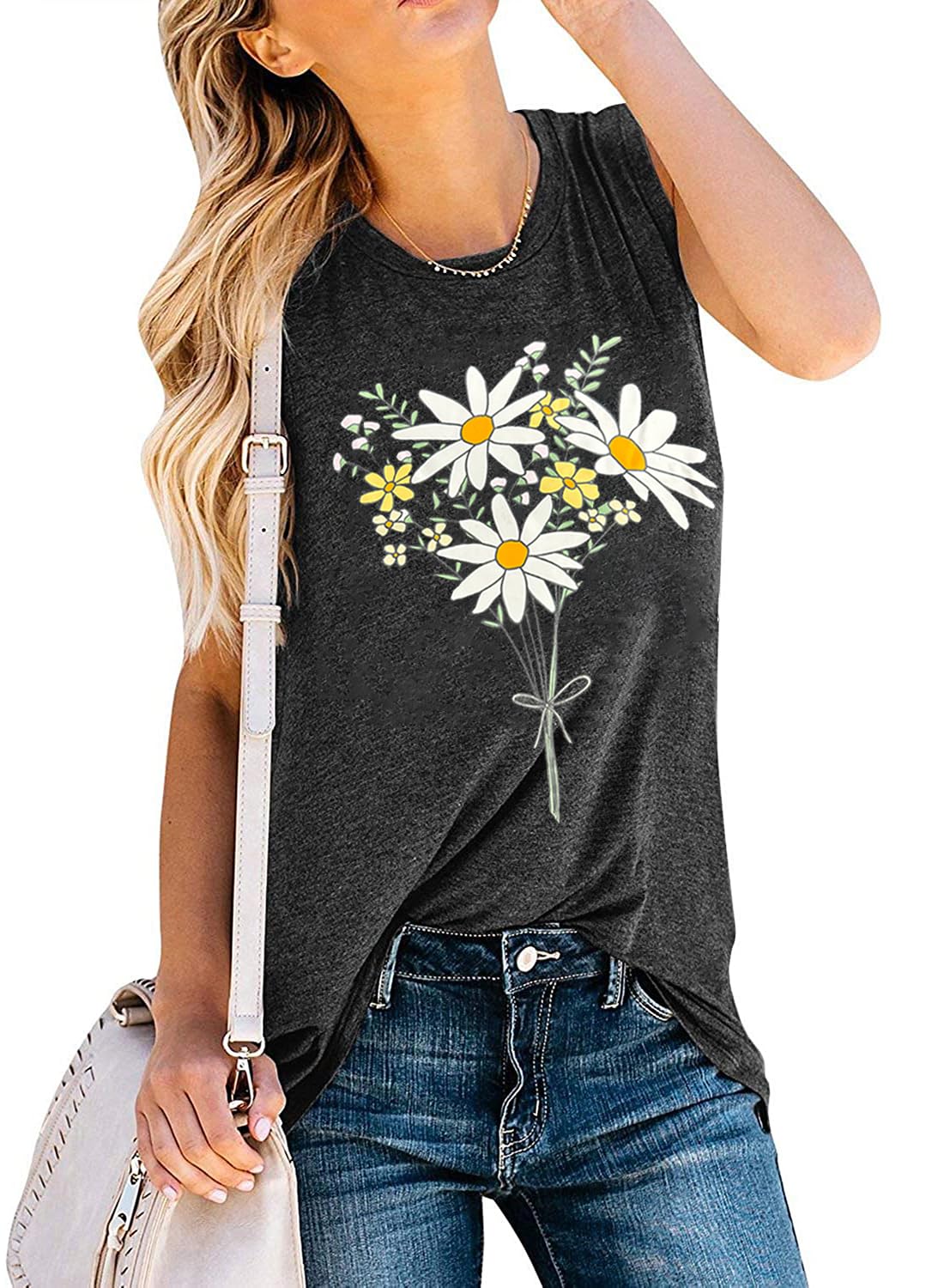YEXIPO Womens Tank Tops Summer Sleeveless T Shirts Casual Loose Letter Printed Graphic Tees Blouses
