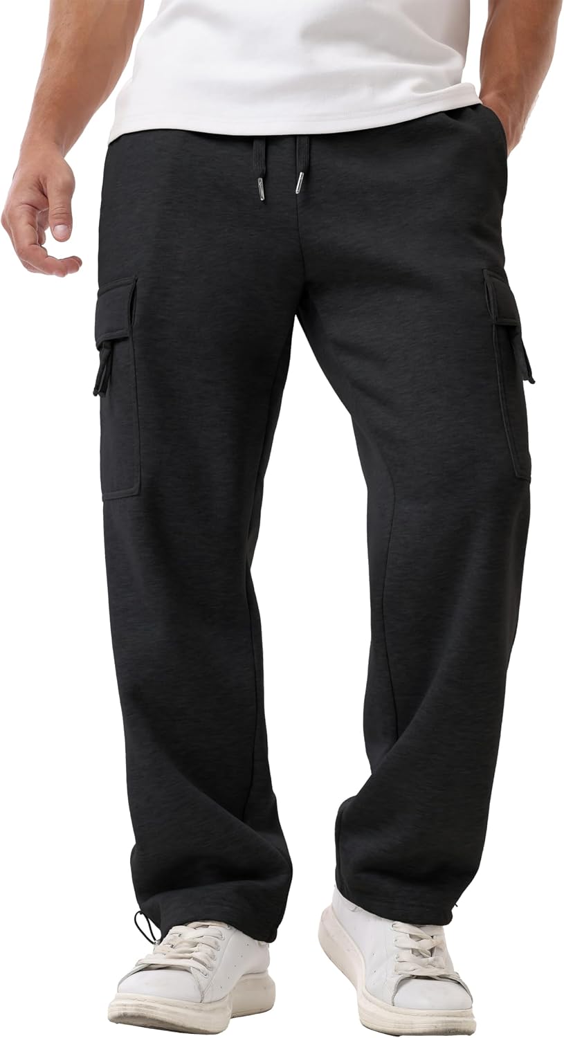 Sailwind Men's Fleece Cargo Sweatpants Casual Loose Fit Heavyweight Pants with Pockets