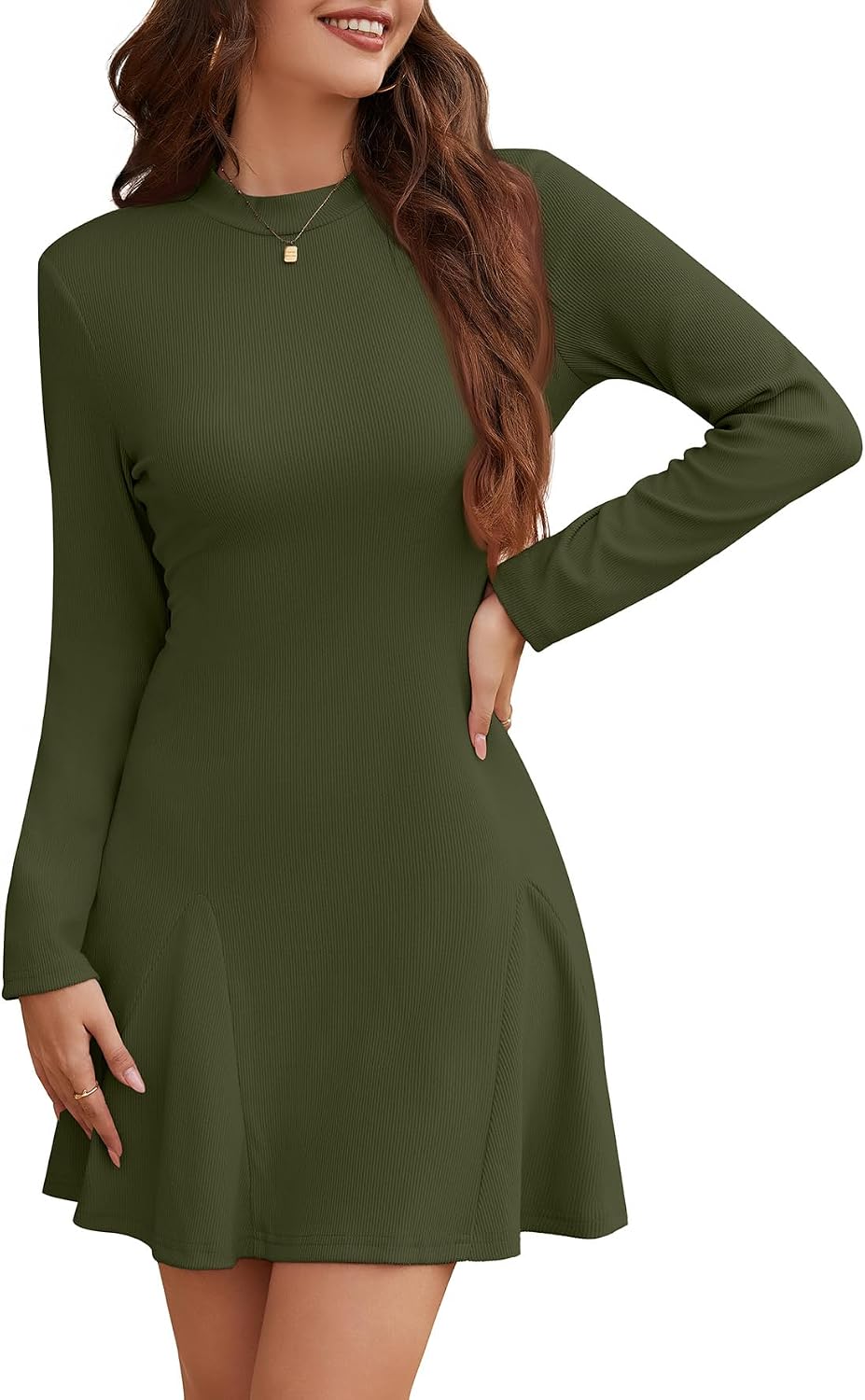 WEACZZY Elegant A Line High Waist Ruffle Flowy Party Wedding Guest Mini Dress 2026 Womens Long Sleeve Casual Fall Dresses