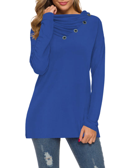 WEACZZY Women's Long Sleeve Shirts Button Cowl Neck Casual Loose Tunic Tops Blouse Dressy Fashion 2026