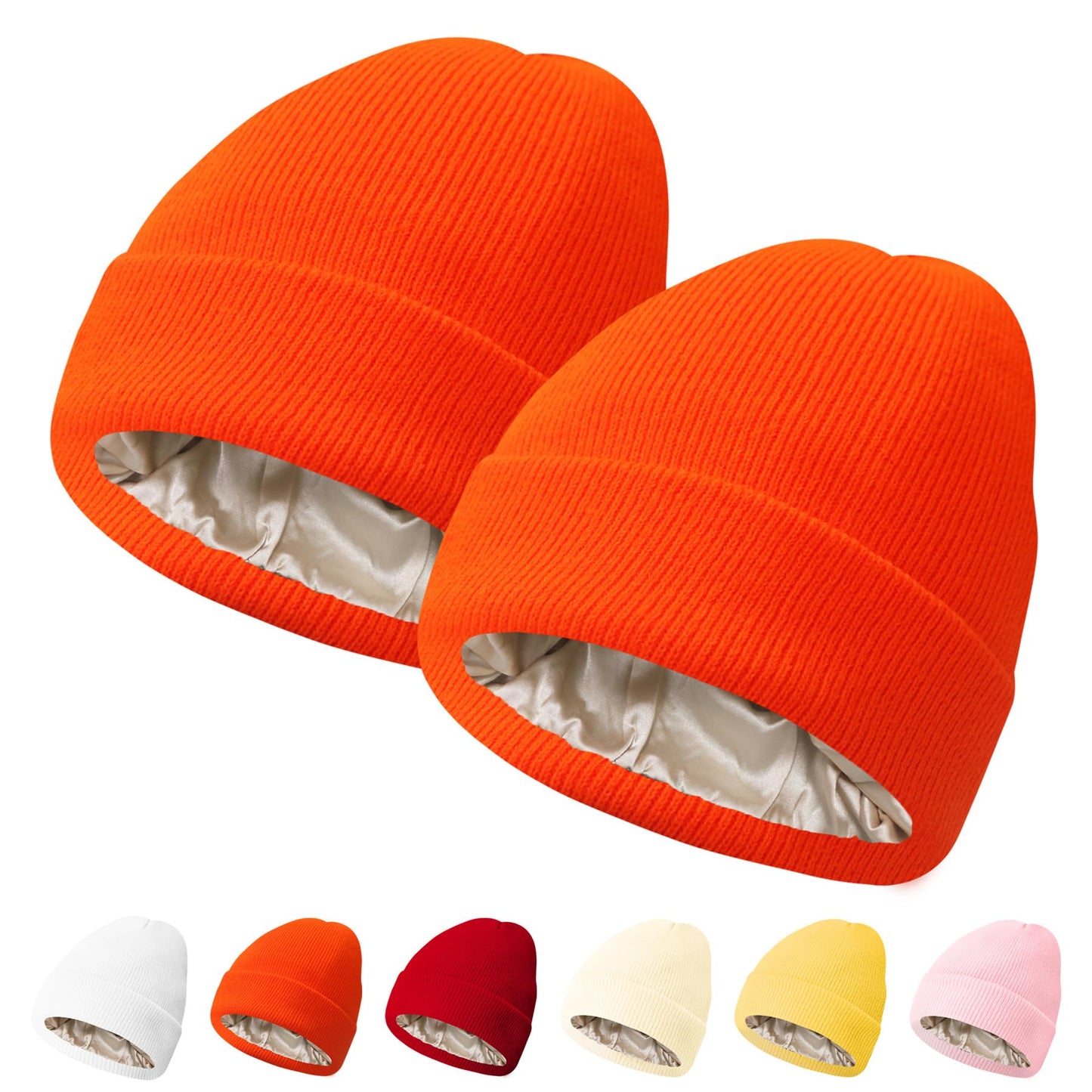 PFFY Womens Satin Lined Beanie Hat Silk Lining Winter Hats Beanies for Women Soft Slouchy Beanie Skull Cap