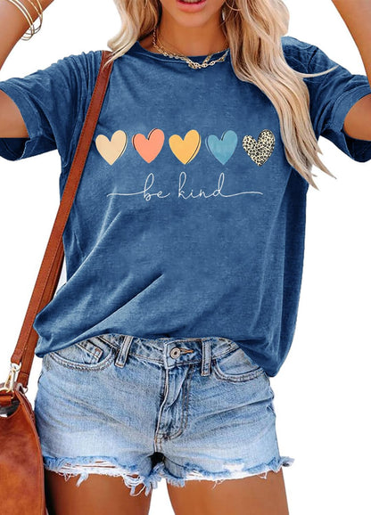 YEXIPO Womens Graphic Tees Short Sleeve Summer Tops Funny Letter Print Crew Neck Casual Loose Cute T Shirts
