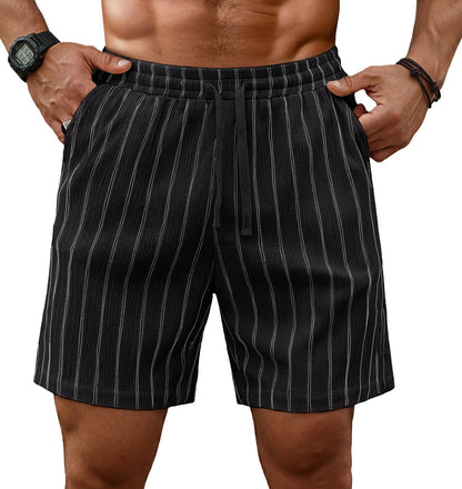 Sailwind Mens Striped Casual 7" Shorts Summer Beach Elastic Waist Drawstring Shorts with Pockets