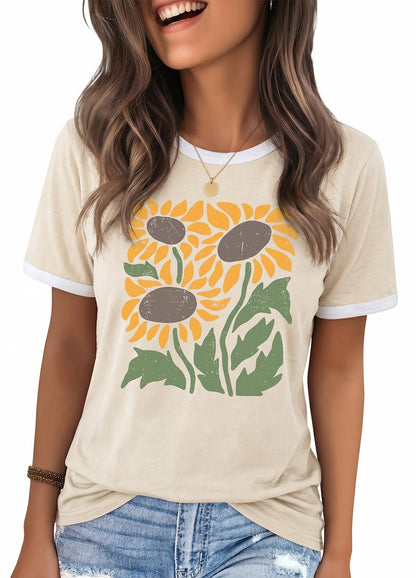 YEXIPO Graphic Tees for Women Short Sleeve Summer Tops Funny Letter Printed Loose Casual T Shirts