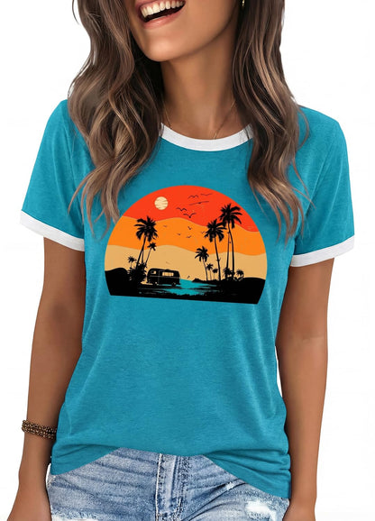 YEXIPO Graphic Tees for Women Short Sleeve Summer Tops Funny Letter Printed Loose Casual T Shirts