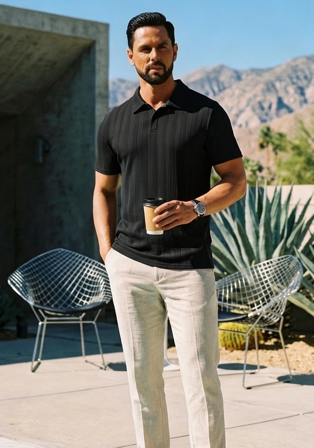 Sailwind Mens Short Sleeve Knit Polo Shirts Lightweight Casual Collared Polo Shirts for Men Stretchy Golf Polo T Shirts