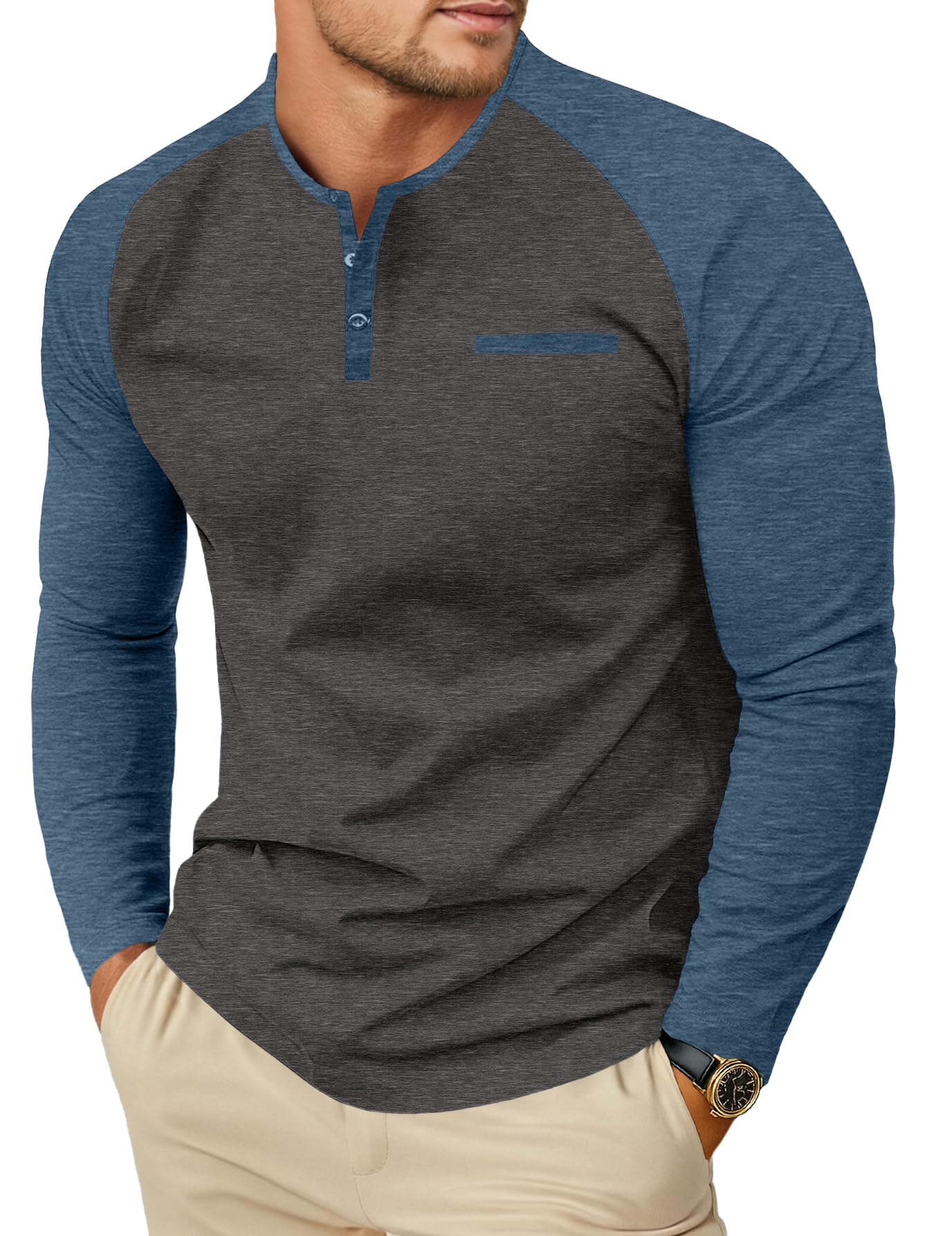 Sailwind Mens Cotton Henley Shirts Long Sleeve Casual T-Shirts Lightweight Button Pullover Shirts with Pocket