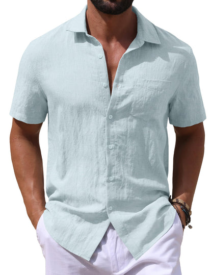 Sailwind Men's Linen Button Down Shirts Short Sleeve Casual Lightwetght Beach Summer Vacation Shirt with Pocket