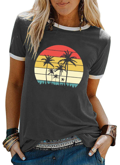 YEXIPO Graphic Tees for Women Short Sleeve Summer Tops Funny Letter Printed Loose Casual T Shirts