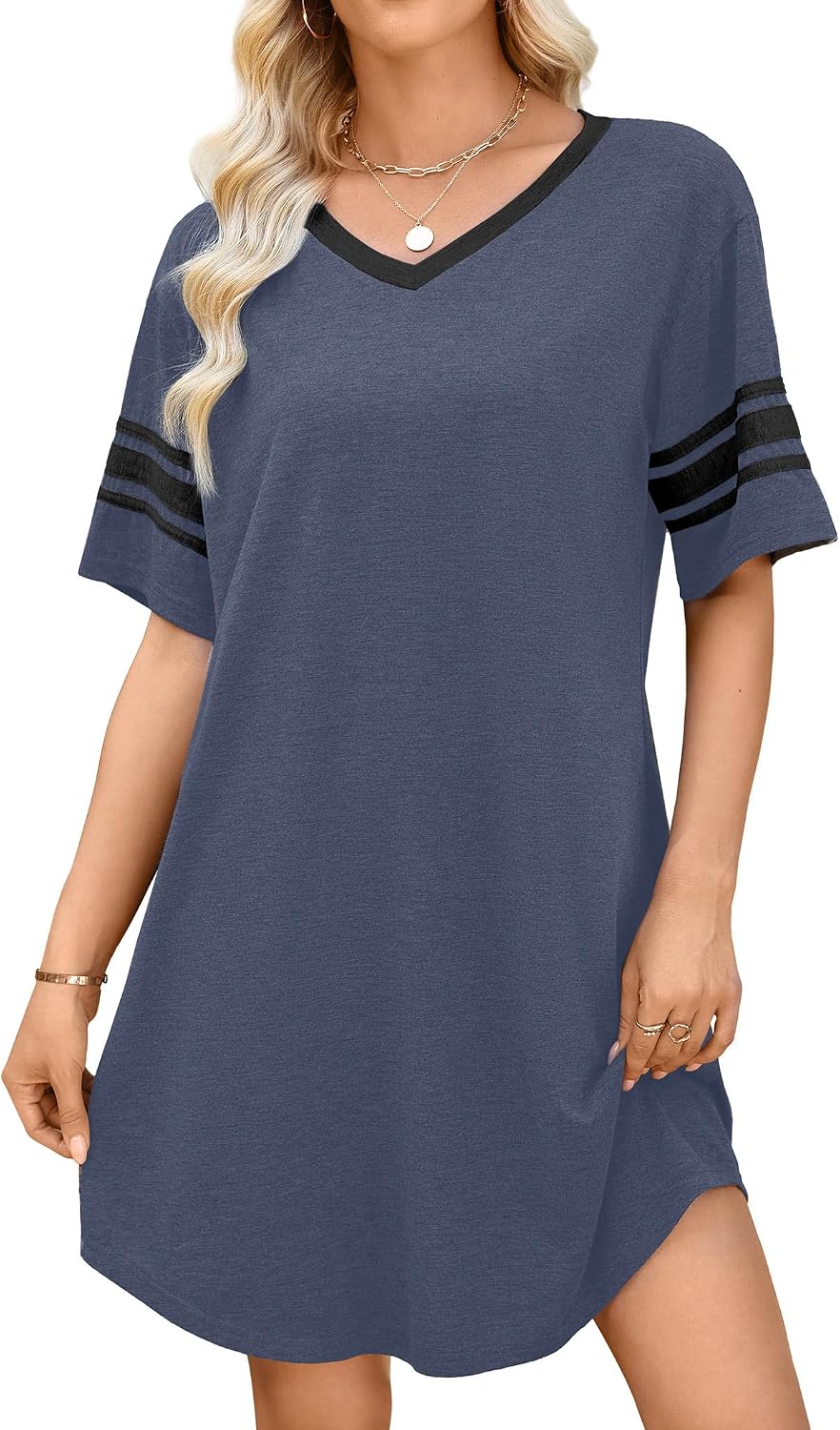 WEACZZY Women's Sleep Shirt Short Sleeve Nightgown Loose Fit Breathable | Crew Neck, Soft Polyester Blend Sleepwear, Solid Colors Floral Prints, Pajama Dress, Loungewear, House Casual Daily Wear
