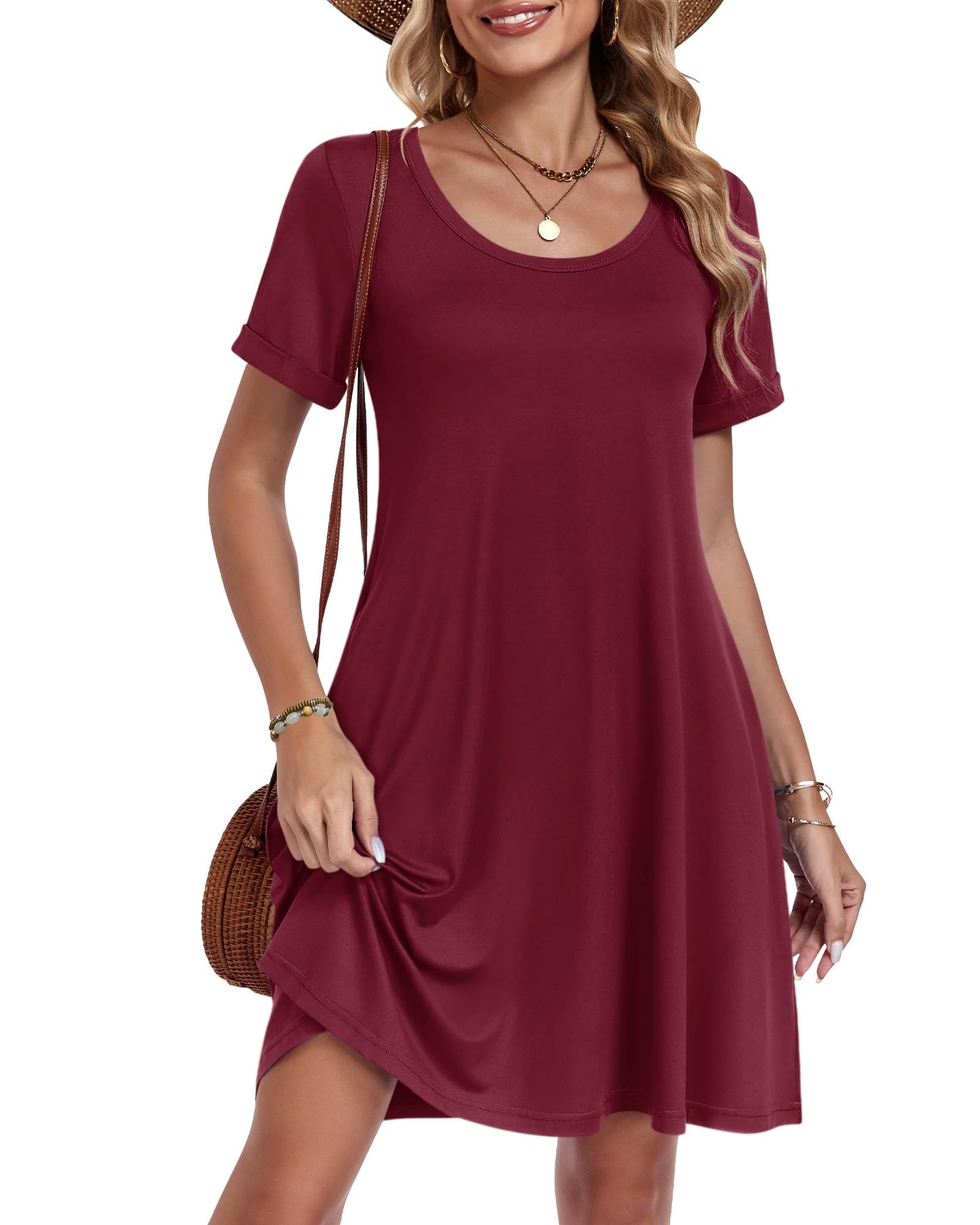 AUSELILY Women's Summer Casual Dresses 2026 Short Sleeve Swing Beach Floral T-Shirt Dress with Pockets