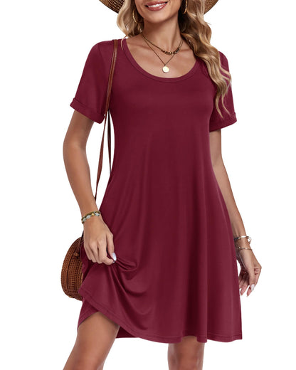 AUSELILY Women's Summer Casual Dresses 2026 Short Sleeve Swing Beach Floral T-Shirt Dress with Pockets