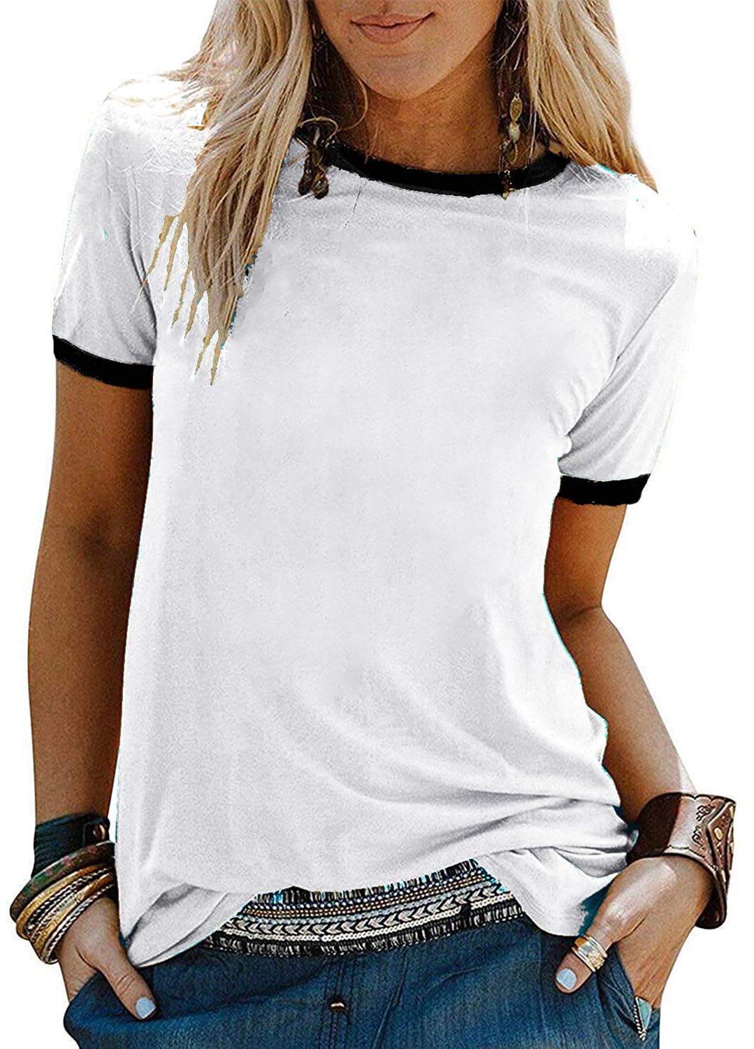 YEXIPO Graphic Tees for Women Short Sleeve Summer Tops Funny Letter Printed Loose Casual T Shirts