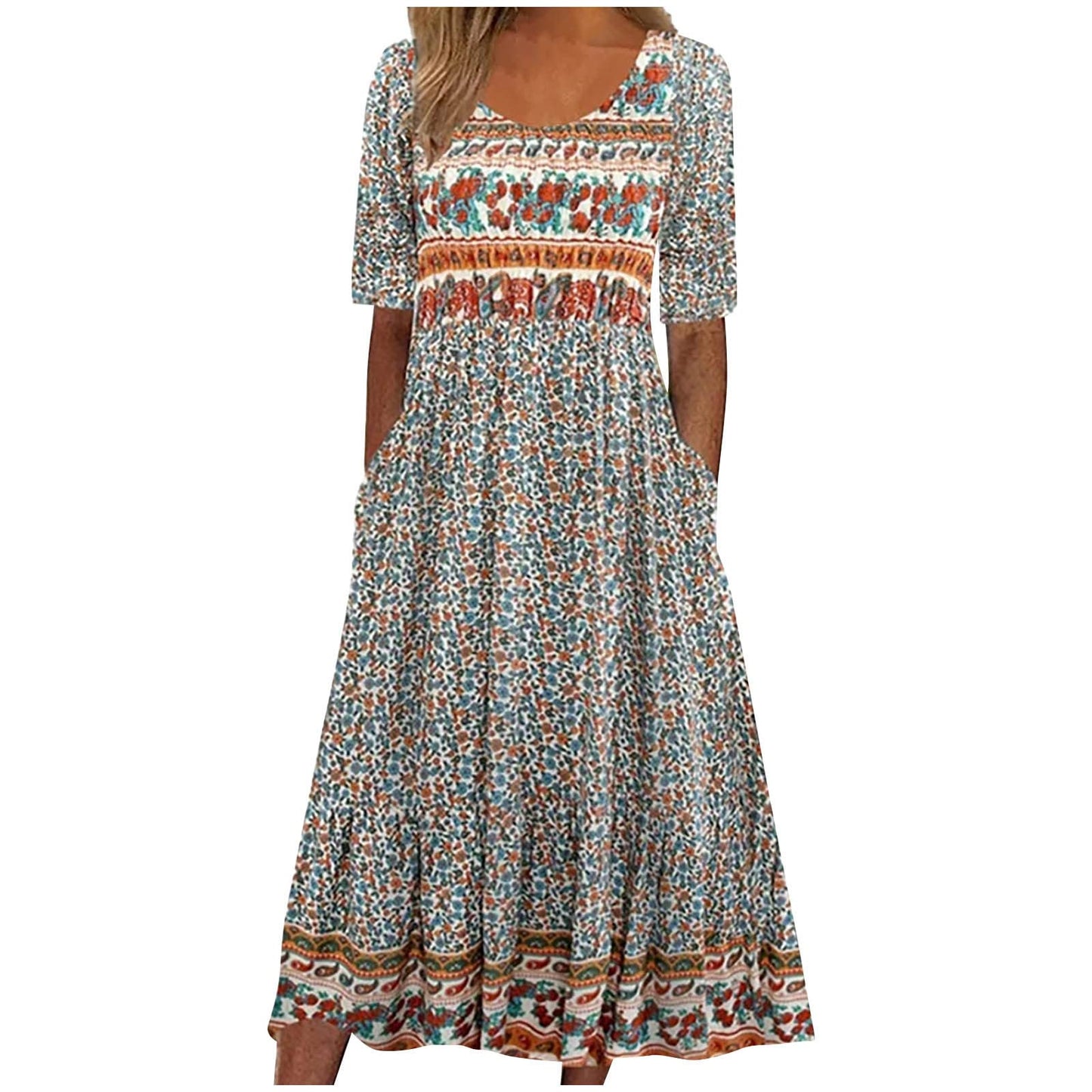fartey Tshirt Dress for Women 2026 Casual Plus Size Summer Midi Dress Boho Floral Print Loose Flowy Long Dresses with Pockets