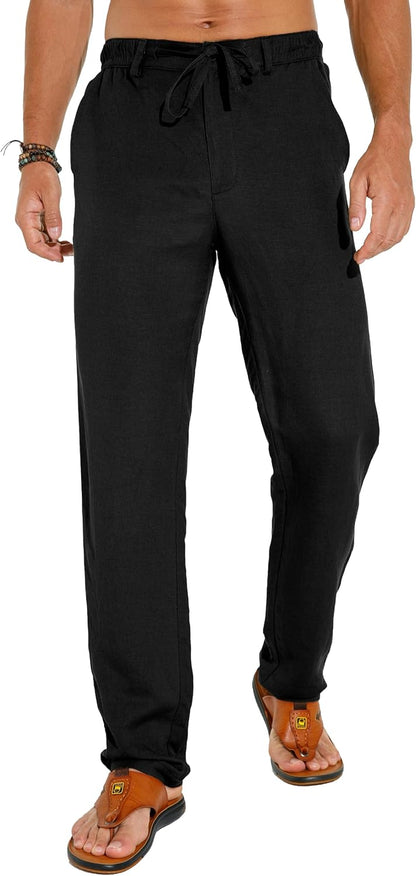 Sailwind Men's Summer Beach Linen Pants Casual Lightweight Elastic Waist Drawstring Loose Pants
