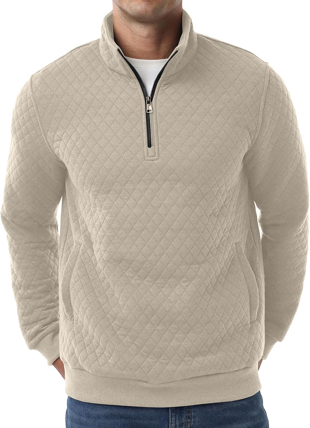 Sailwind Mens Quarter Zip Sweatshirt Long Sleeve Quilted Pullover Casual Mock Neck Polo Sweater