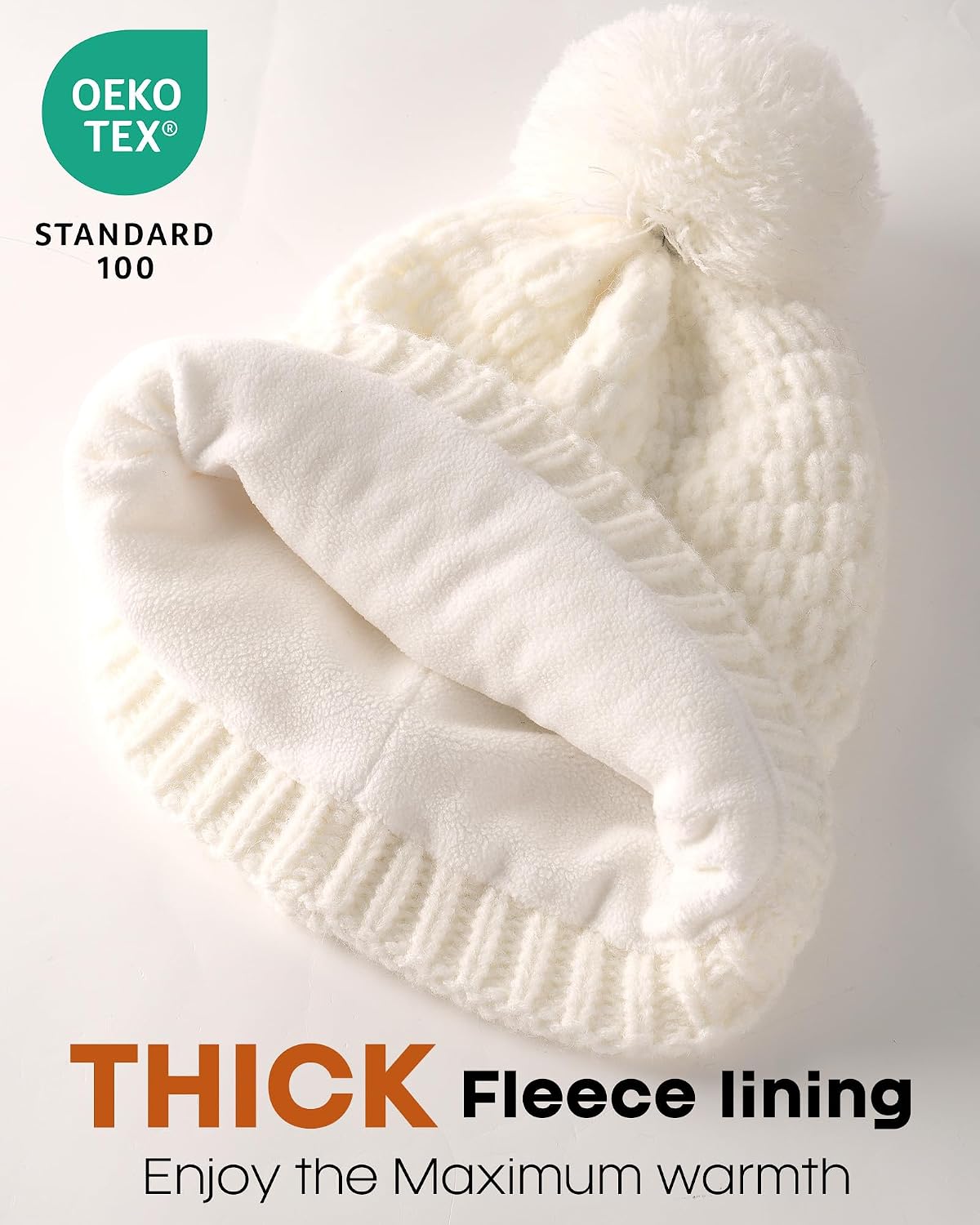 FURTALK Womens Winter Beanie Hat with Knitted Pom Pom Warm Fleece Lined Knit Soft Skull Cap for Women