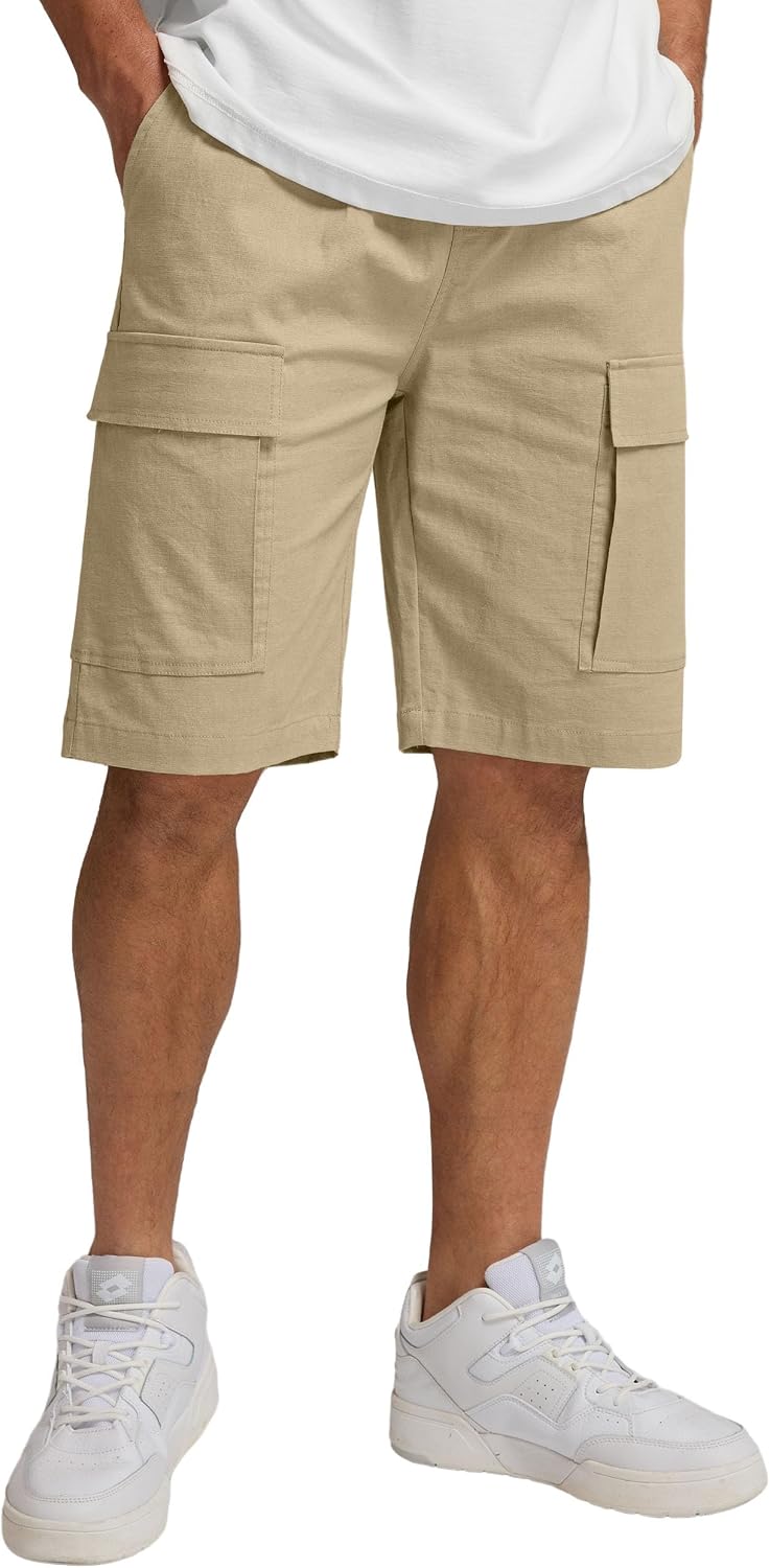 Sailwind Men Cargo Linen Shorts Casual Drawstring Summer Beach Shorts