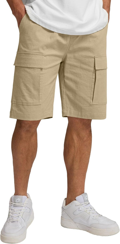 Sailwind Men Cargo Linen Shorts Casual Drawstring Summer Beach Shorts