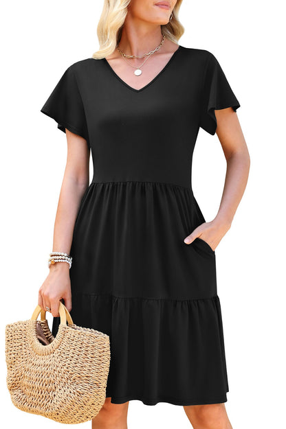 WEACZZY Womens Casual Summer Dress V Neck Ruffle Sleeve A Line Dresses Flowy with Pockets 2026