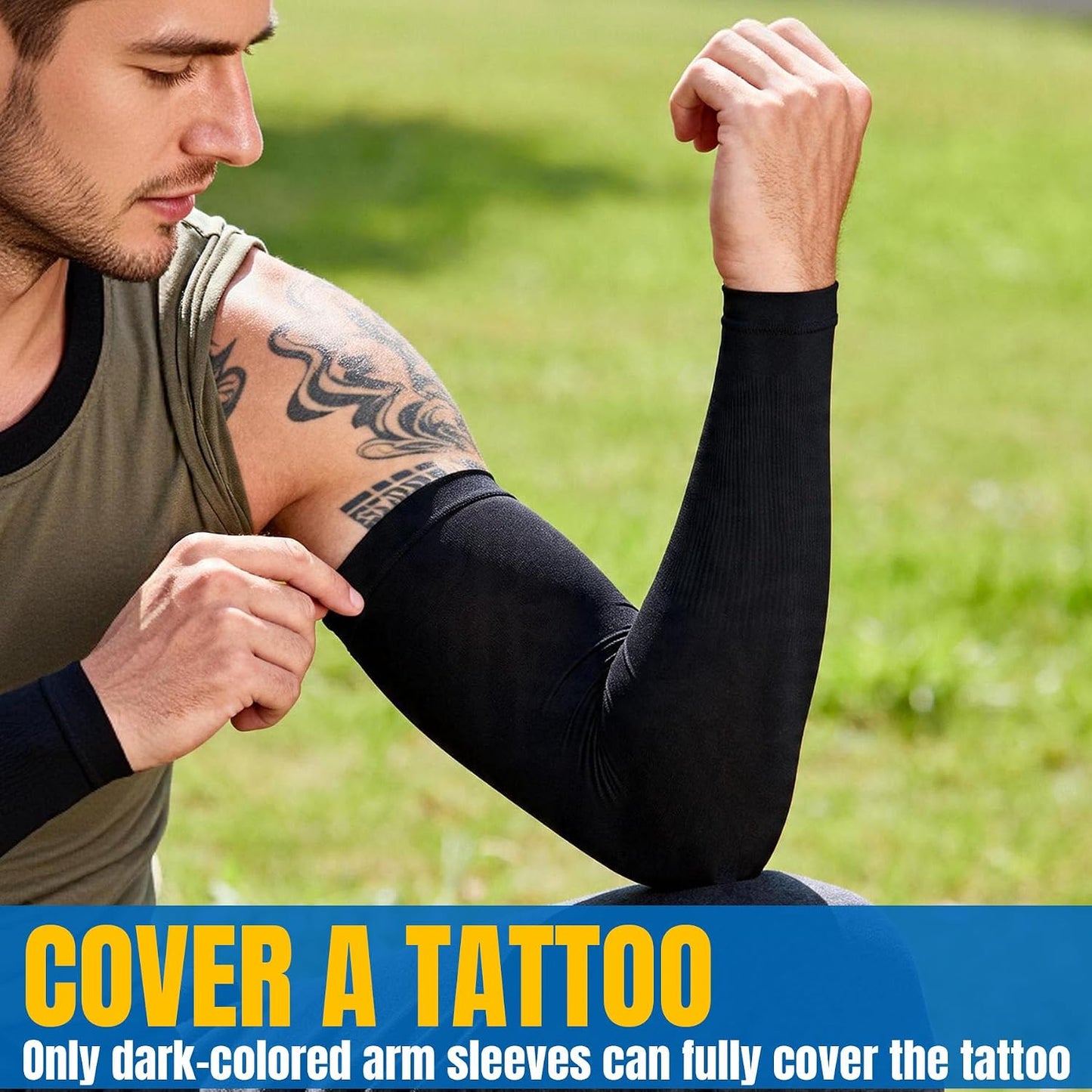 PFFY 4 Pairs UV Protection Arm Sleeves Cooling Compression Sleeve for Men Women Sports Tattoo Cover Up