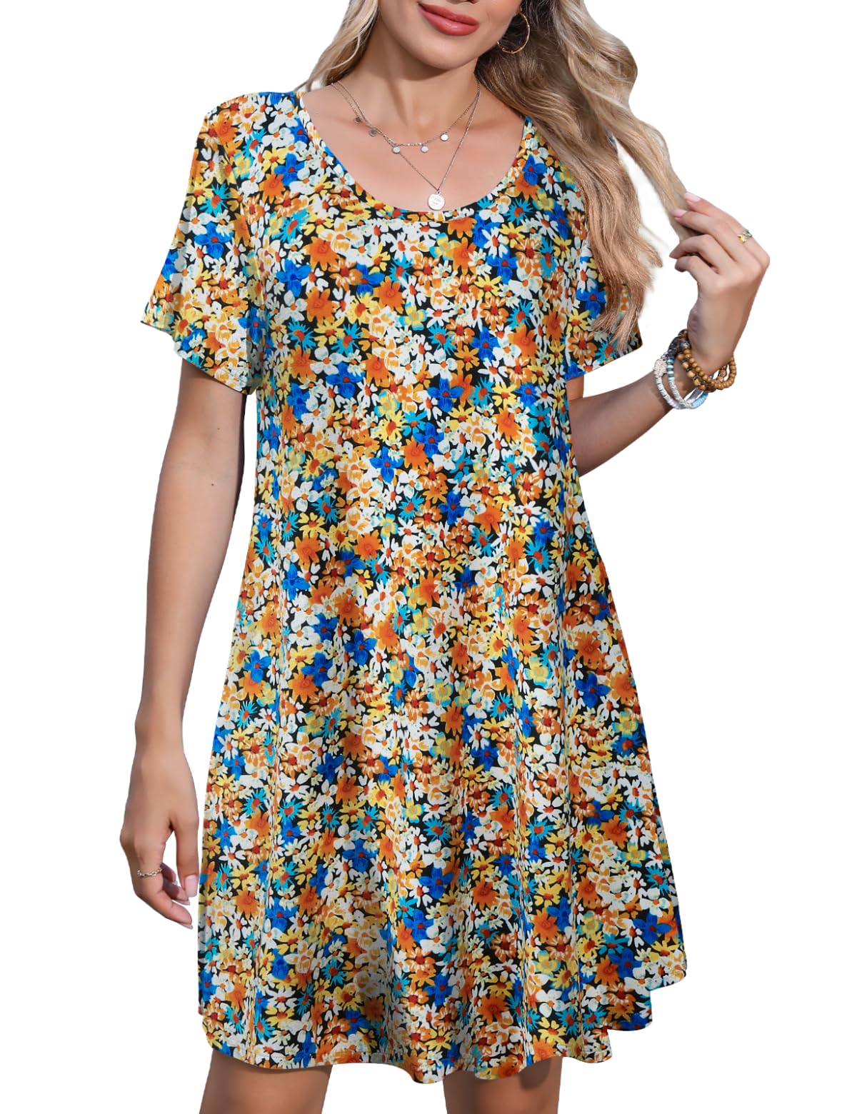 JollieLovin Plus Size Summer T-Shirt Casual Dresses for Curvy Women Flowy Swing
