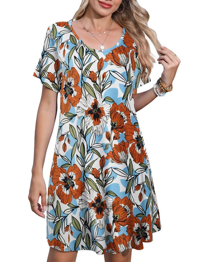 JollieLovin Plus Size Summer T-Shirt Casual Dresses for Curvy Women Flowy Swing