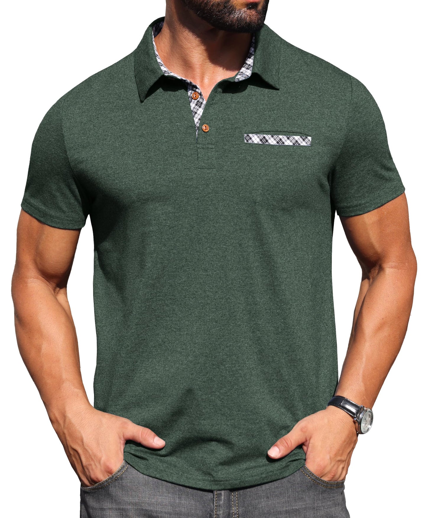 Sailwind Men's Polo Shirts Lightweight Short Sleeve Casual Cotton T-Shirt Summer Button Collared Golf Tee with Pocket
