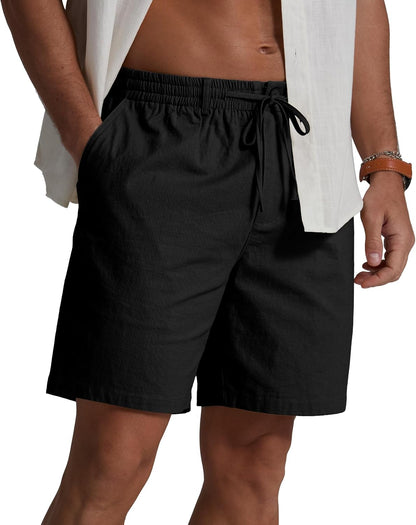 Sailwind Men's Linen Casual Shorts Elastic Waist Drawstring Summer Beach Shorts with Pockets Black