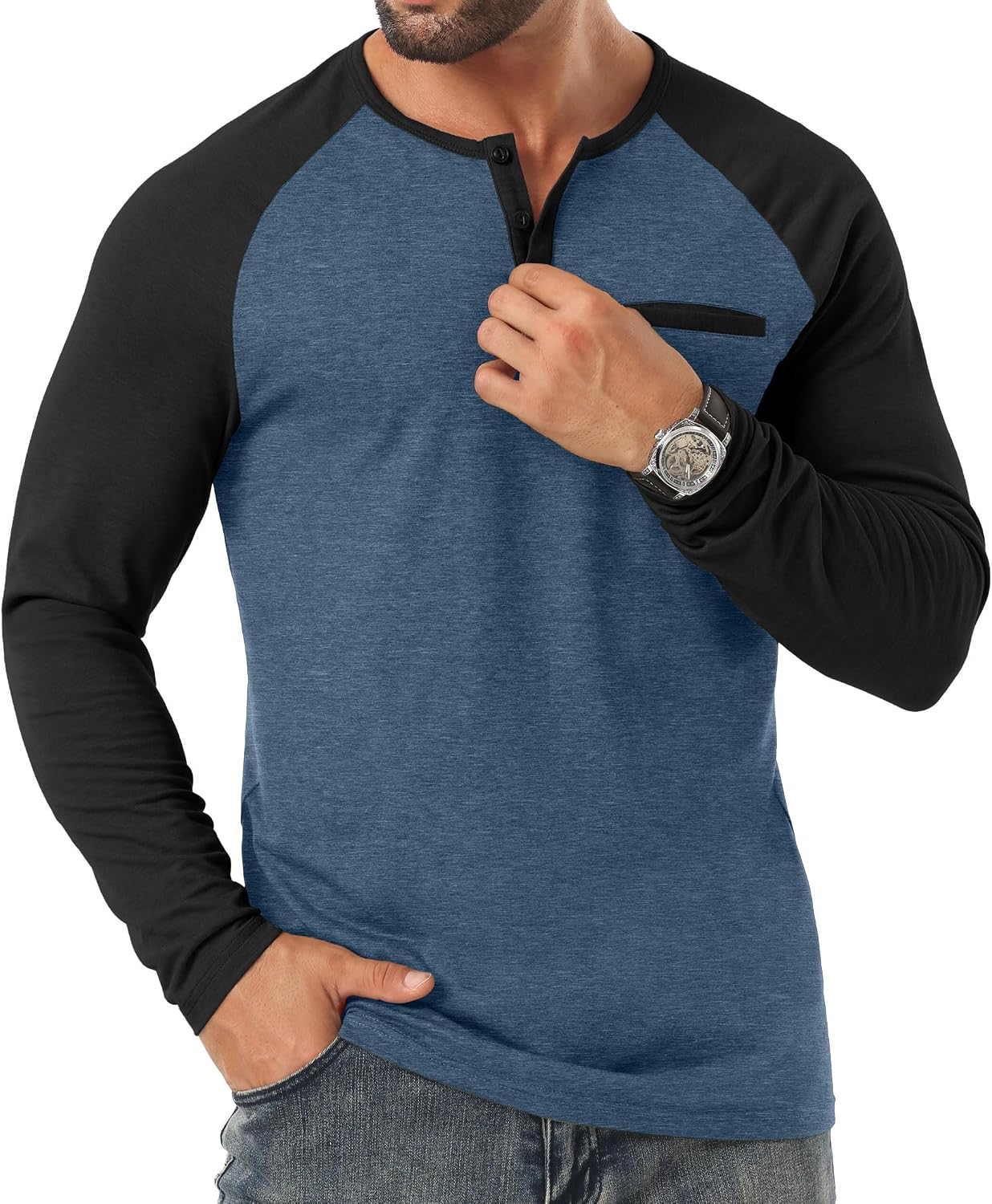 Sailwind Mens Cotton Henley Shirts Long Sleeve Casual T-Shirts Lightweight Button Pullover Shirts with Pocket