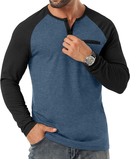 Sailwind Mens Cotton Henley Shirts Long Sleeve Casual T-Shirts Lightweight Button Pullover Shirts with Pocket