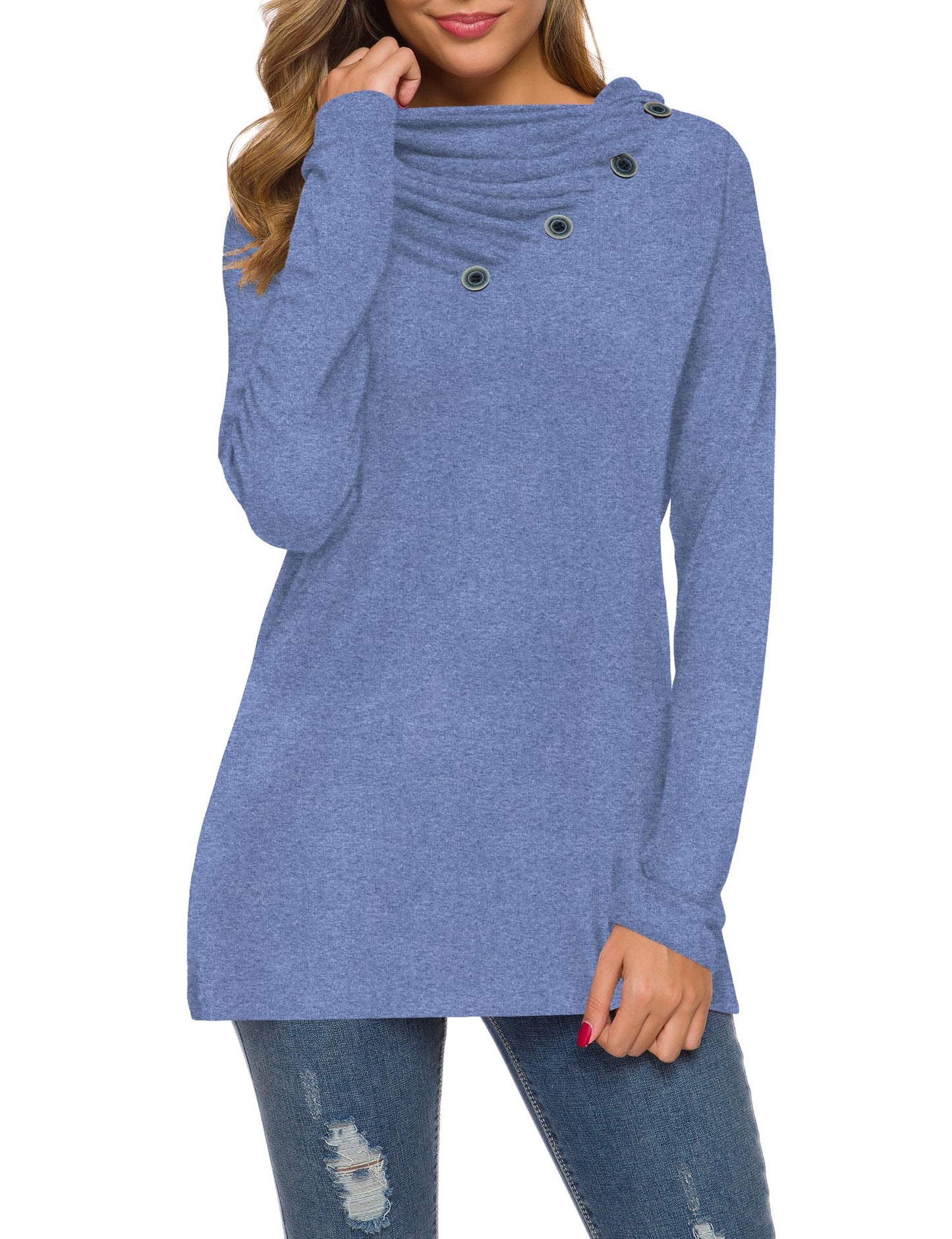 WEACZZY Women's Long Sleeve Shirts Button Cowl Neck Casual Loose Tunic Tops Blouse Dressy Fashion 2026