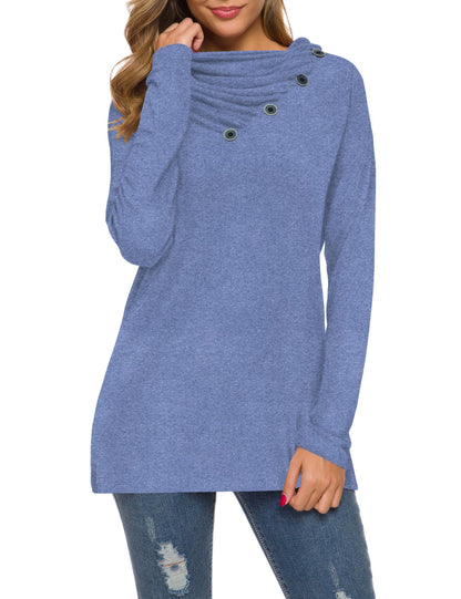 WEACZZY Women's Long Sleeve Shirts Button Cowl Neck Casual Loose Tunic Tops Blouse Dressy Fashion 2026