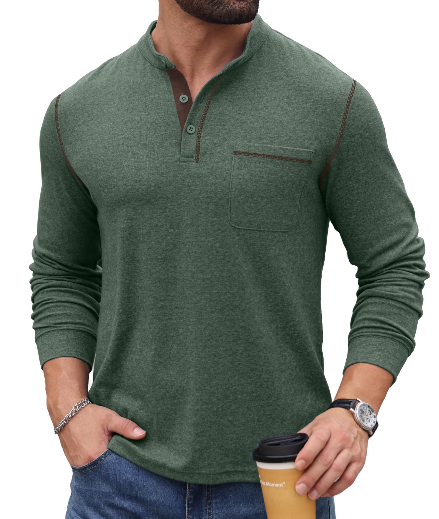 Sailwind Men's Henley Shirts Long Sleeve Button T-Shirt Casual Stylish Pullover Shirt with Pocket