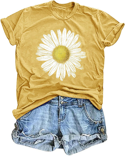 Women's Vintage Floral T Shirt Boho Wildflower Graphic Loose Tees Short Sleeve Casual Tops
