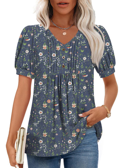 Findsweet Women's Summer Tunic Tops Casual Dressy Blouses Short Sleeve Shirts M-4XL