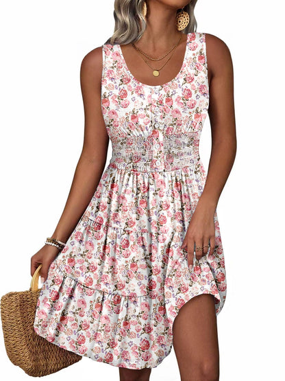 Summer Dresses for Women Casual Sleeveless Sundresses Elastic Waist Mini Sun Dress
