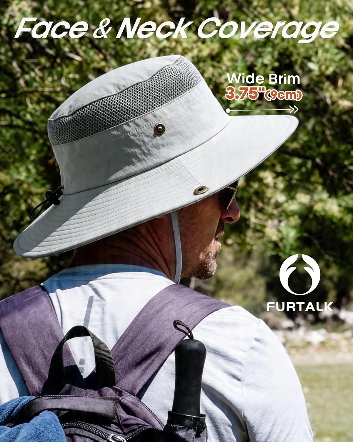 FURTALK Sun Hats for Men Women UPF Sun Protection Breathable Wide Brim | Nylon UV Protection, Breathable Adjustable, 2-in-1 Wide Brim, Packable Water-Resistant, Fishing Hiking Summer