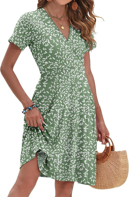 AUSELILY Womens Summer Dresses 2026 Short Sleeve V Neck Floral Sundress with Pockets