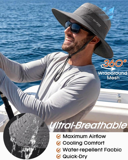 FURTALK Sun Hats for Men Women UPF Sun Protection Breathable Wide Brim | Nylon UV Protection, Breathable Adjustable, 2-in-1 Wide Brim, Packable Water-Resistant, Fishing Hiking Summer