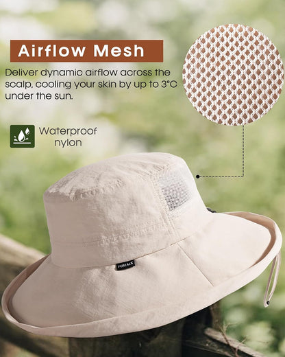 FURTALK Wide Brim Sun Hat with Ponytail Hole for Women UPF 80+ UV Protection Packable Bucket Hiking Travel Outdoor Hat