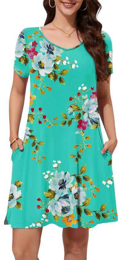 WEACZZY Summer Dresses for Women 2026 V-Neck Casual T Shirt Dress Loose Short Sleeve Flowy Dresses with Pockets