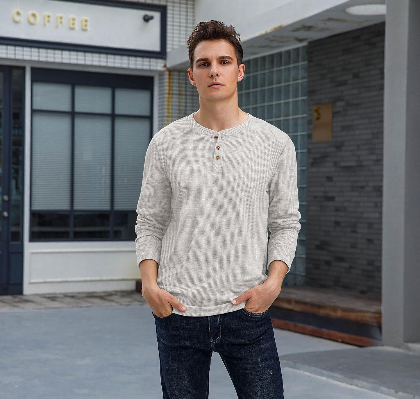 Sailwind Men's Long Sleeve Waffle Henley Casual Henley T-Shirts for Men