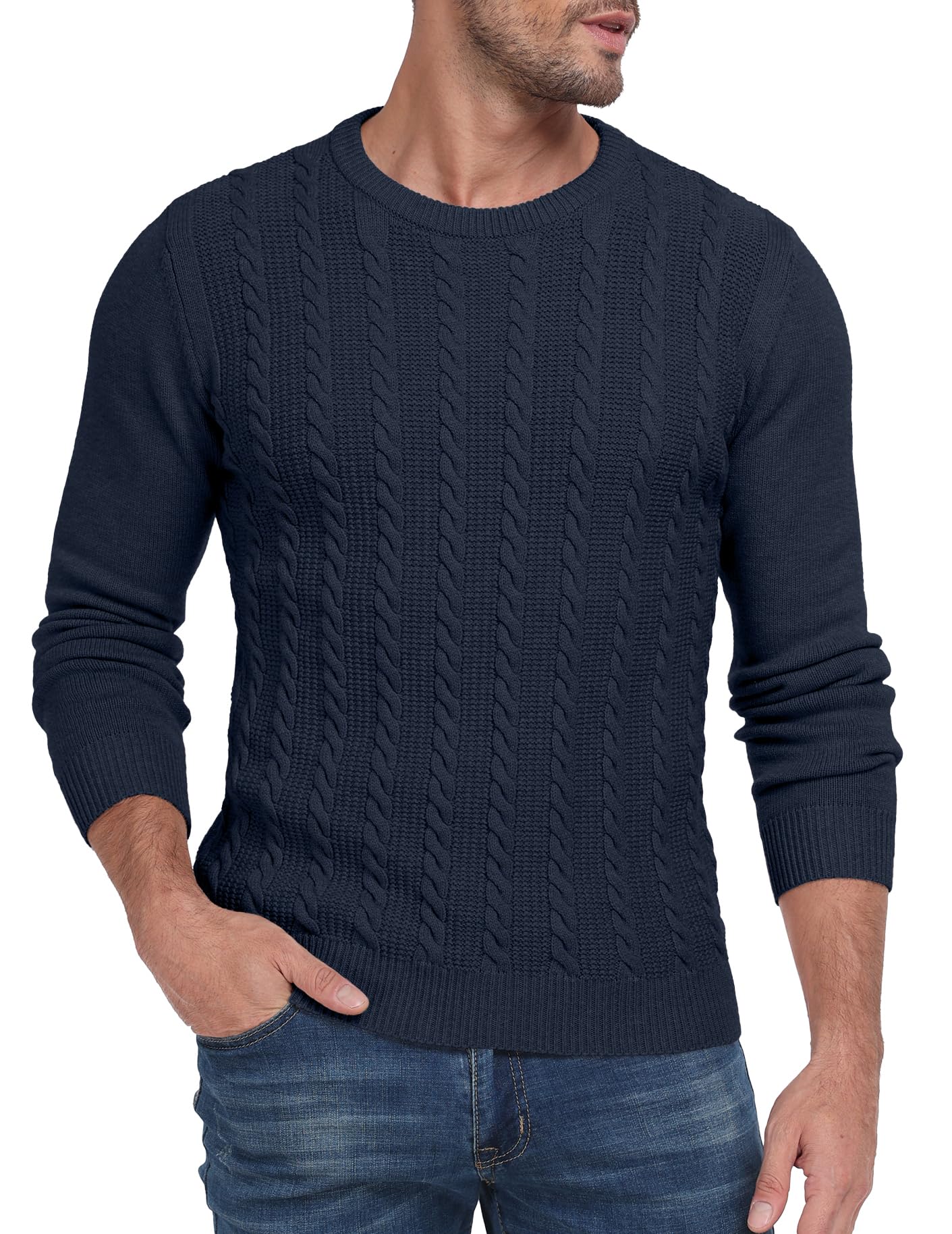 Sailwind Men's Crewneck Pullover Sweater Casual Knitted Twist Sweaters