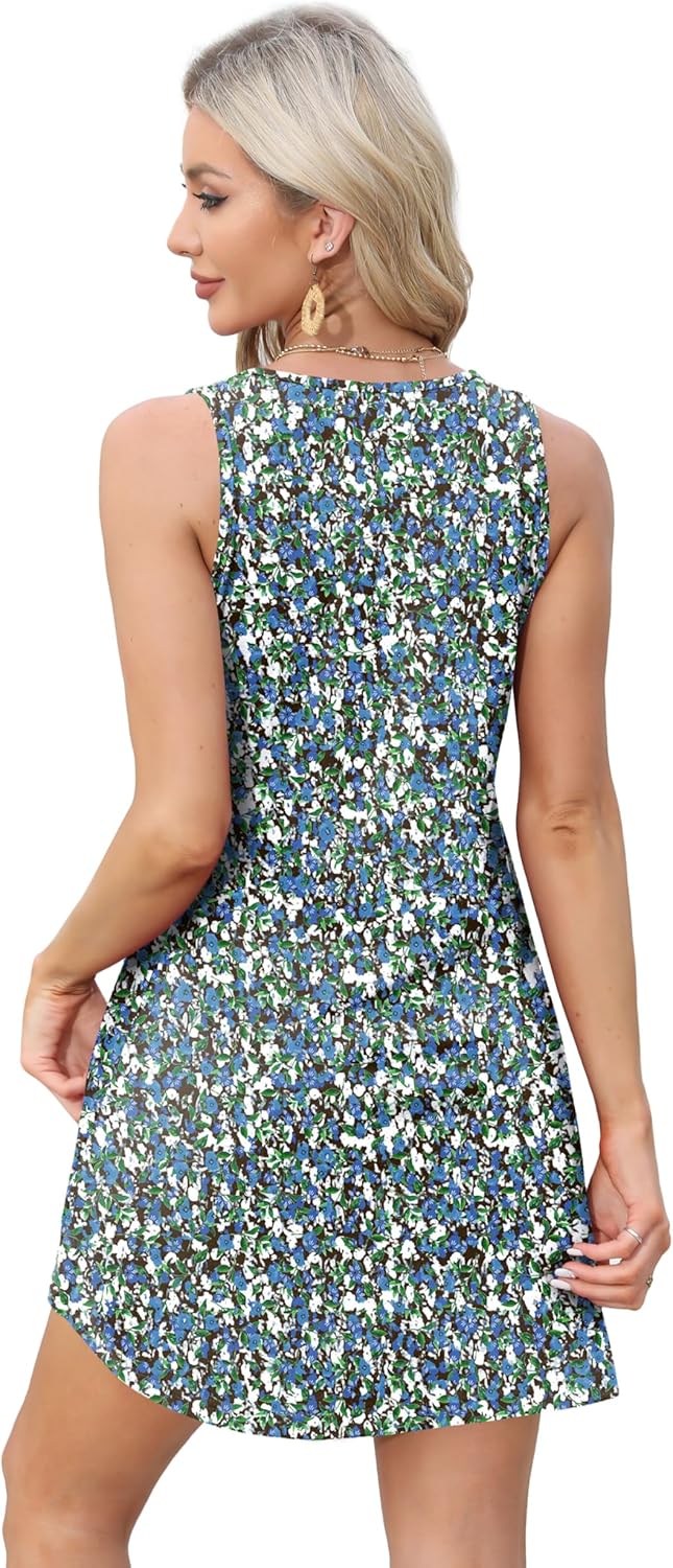 OFEEFAN Womens Summer Dresses 2026 Loose V Neck Sleeveless Sundresses Swimsuit Coverup with Pockets Floral/Plain/Eyelet
