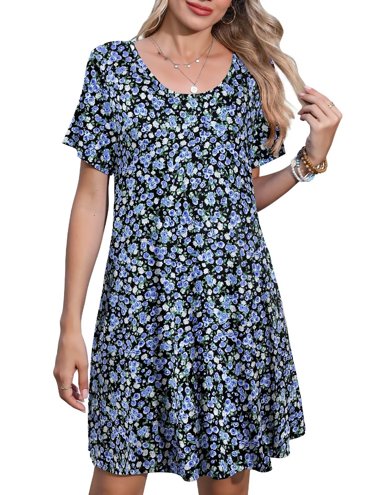 JollieLovin Plus Size Summer T-Shirt Casual Dresses for Curvy Women Flowy Swing