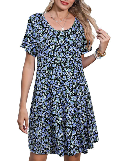 JollieLovin Plus Size Summer T-Shirt Casual Dresses for Curvy Women Flowy Swing