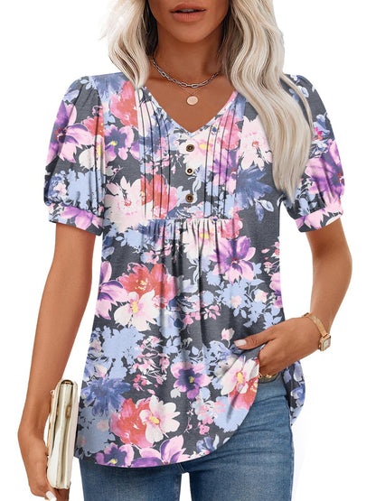 Findsweet Women's Summer Tunic Tops Casual Dressy Blouses Short Sleeve Shirts M-4XL